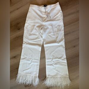 Elegant White Feather Hem Pants